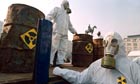 Bulgarian Greenpeace activiststs in anti-radiation suits 