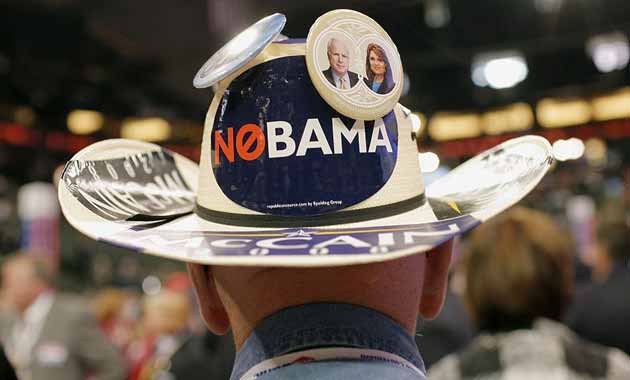 Republican delegate wearing hat