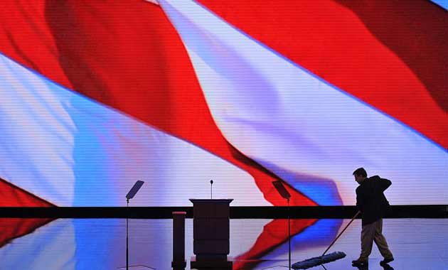 Aide cleans stage before Republican convention
