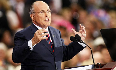 Former Republican presidential candidate and New York mayor Rudy Giuliani speaks at the Republican convention