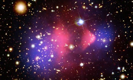 Purple haze shows dark matter flanking the 'Bullet Cluster'. Photograph: AP.