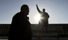 James Joseph Dresnok looks at the statue of late North Korean president Kim Il Sung in Pyongyang