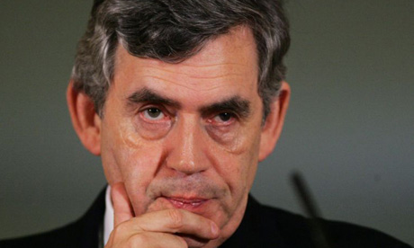 Gordon Brown during his weekly press conference at Downing Street