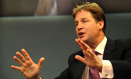 Nick Clegg at the Q&A session. Photograph: Barry Batchelor/PA