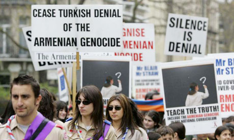 Members of the Armenian community join a demonstration march in London