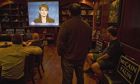 Republicans watch the vice-presidential teleivision debate in a restaurant in Roanoke, Virgina.