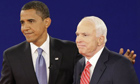 Barack Obama and John McCain shake hands at the end of the second presidential debate. Photograph: J Scott Applewhite/AP