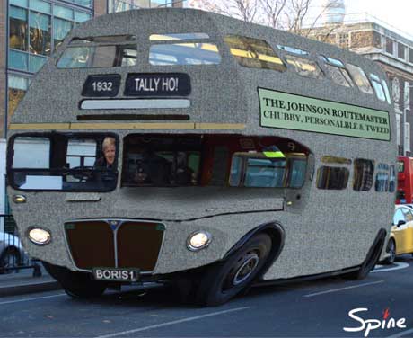 Boris Johnson and a tweed routemaster bus