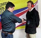 Latin America correspondent Rory Carroll tests out a bulletproof jacket
