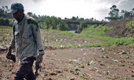 Fragile earth: a farmer removes river waste from his land in an effort to encourage crops to grow. Photograph: Guy Walder/Polaris Fragile earth: a farmer removes river waste from his land in an effort to encourage crops to grow. Photograph: Guy Walder/Polaris