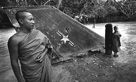 Part of a US bomber lies in a temple in Phanop village, Laos