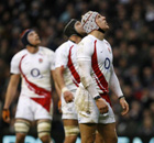 James Haskell of England watches New Zealand's Dan Carter kick a penalty at Twickenham