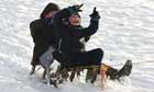 Children play in the snow in Ramsbottom, near Bury, Greater Manchester