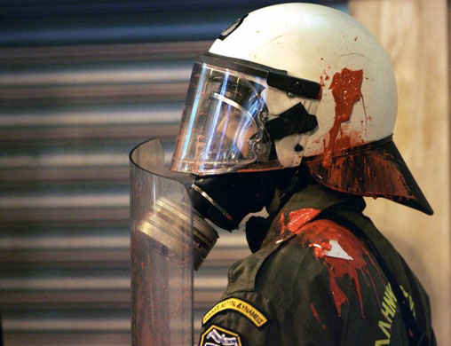 Gallery December 12 2008: Athens, Greece: A riot police officer during a demonstration