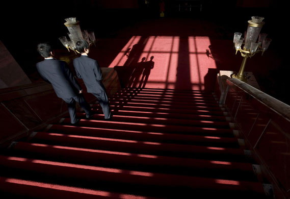 Gallery 24 hours in pictures : Security personnel in the Great Hall of the People in Beijing