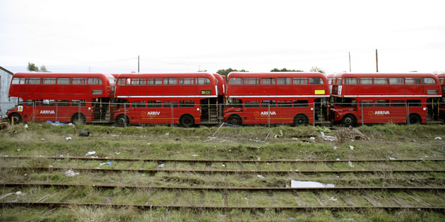 Gallery Routemaster: Retired Routemaster buses in a bus yard in Tolworth, Surrey