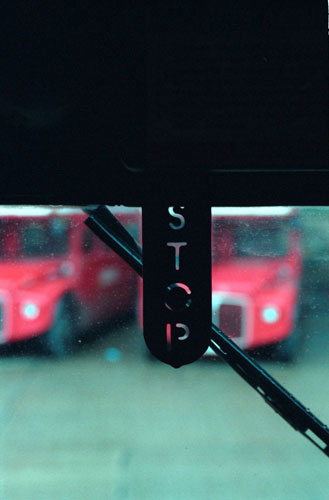 Gallery Routemaster: A view of a Routemaster bus - the stop sign in the driver's cab