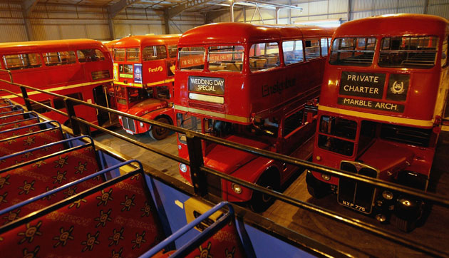Gallery Routemaster: 2004: Decommissioned Routemaster buses in a garage of Ensign buses