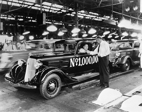 Gallery Michigan auto industry: Walter Chrysler Driving Plymouth in Factory