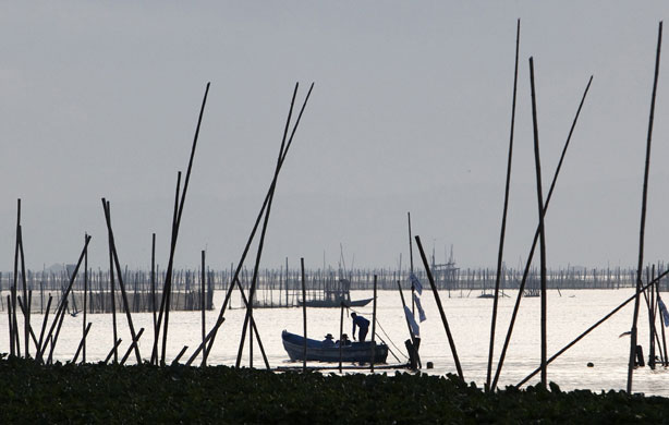 Gallery 24 hours : Fishermen at sunrise at a fishing village in Laguna de Bay