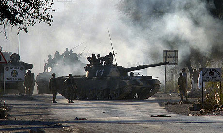 Pakistan army tanks arrive at Jamrud, a town in the Khyber tribal area