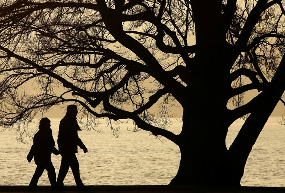 Gallery 31 December 2008: Zurich, Stitzerland: A couple enjoys a walk on the edge of a lake