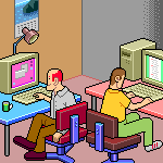 A cartoon shows programmers joking in binary