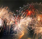 London, UK: Fireworks over the Millenium Wheel on New Year's Eve 2008