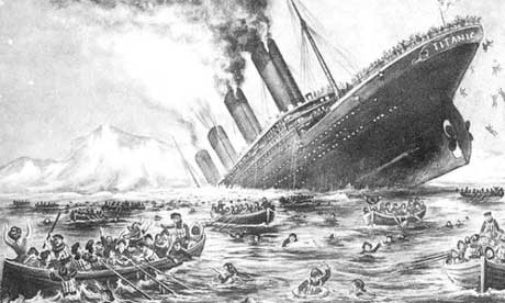Postcard showing the Titanic sinking Photograph Rex Features