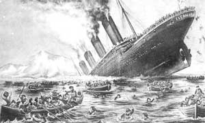 Postcard showing Titanic sinking