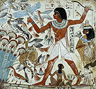 Detail of Nebamun hunting in the marshes with his wife and daughter