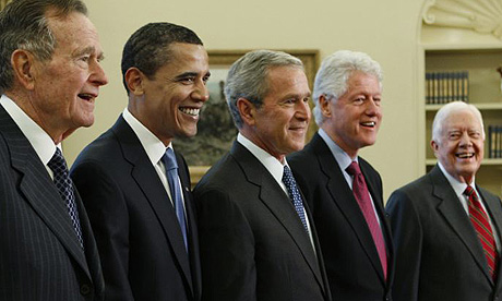 George Bush Sr, Barack Obama, George Bush, Bill Clinton and Jimmy Carter 