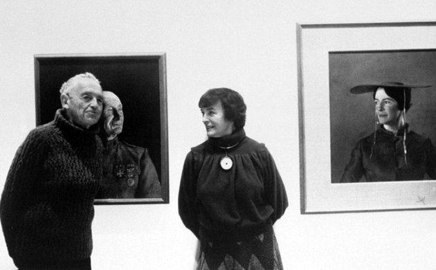 Andrew Wyeth with his wife Betsy in front of the painting Maga's Daughter, for which she was the model. Photograph: AP