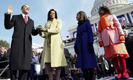 Barack, Michelle, Sasha and Malia Obama on the steps of the US Capitol in Washington. Photograph: Reuters