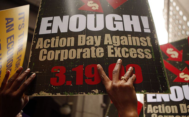 Demonstrators protest the AIG bailouts in New York