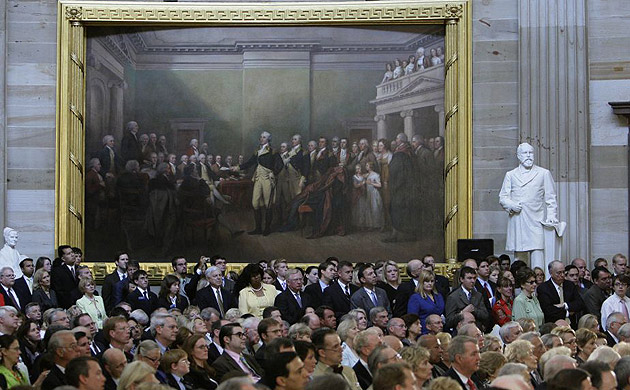  The crowd is standing room only during a ceremony in the Capitol Rotunda in Washington, Wednesday, June 3,2009, during a ceremony to unveil a bronze statue of President Ronald Reagan