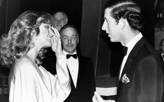 Farrah Fawcett meets Prince Charles backstage at the London Palladium after the Royal show Supernight in 1978