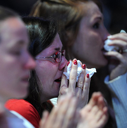 Fans cry during Michael Jackson's memorial service