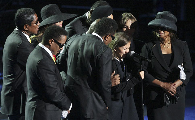 Paris Jackson, Michael Jackson's daughter, cries during her father's memorial service.