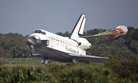 Space shuttle Endeavour lands at the Kennedy Space Centre in Florida.