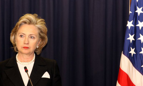 Hillary Clinton, the US secretary of state, attends a press conference at the US Embassy in Nairobi.