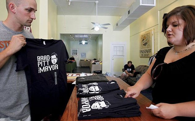 'Brad Pitt for Mayor' T-shirts have been sprouting up across New Orleans. Will he run? 