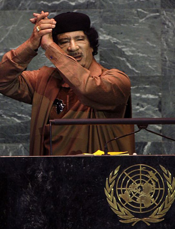 Muammar Gaddafi finishes his speech at the UN general assembly  