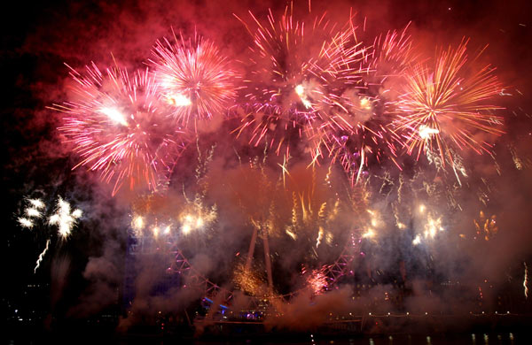 Fireworks over the River Thames in London to celebrate the New Year.