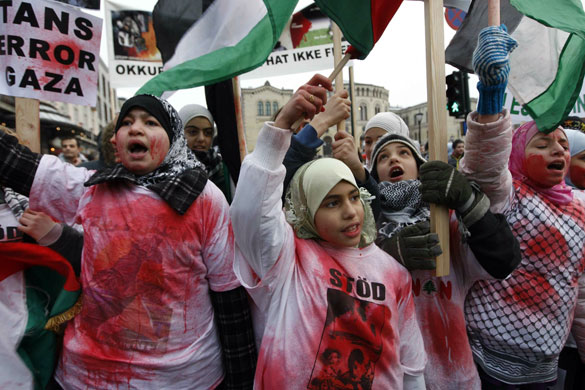 Gallery Gaza protests: Protestors in Oslo during a demonstration against the Israeli air strikes