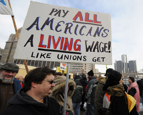 Gallery Detroit Auto Show: Auto workers demonstrate near GM headquarters