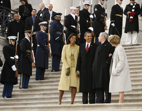 Gallery Obama's inauguration day: President Obama and first lady Michelle talk with Bushes