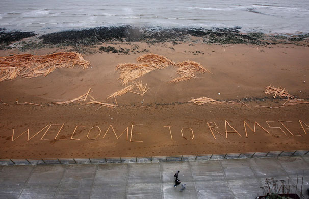 Gallery Timber galore: A sign made from timber washed up on a beach in Ramsgate