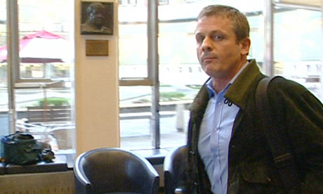 Philip Sessarego leaves the BBC Newsnight interview in 2001. He was exposed as a fake after claiming to have fought with the SAS against Soviet forces in Afghanistan