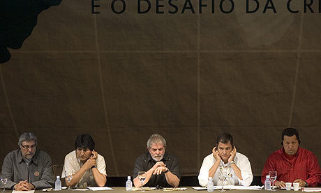 Fernando Lugo, Evo Morales, Luiz Inacio Lula da Silva, Rafael Correa and Hugo Chavez